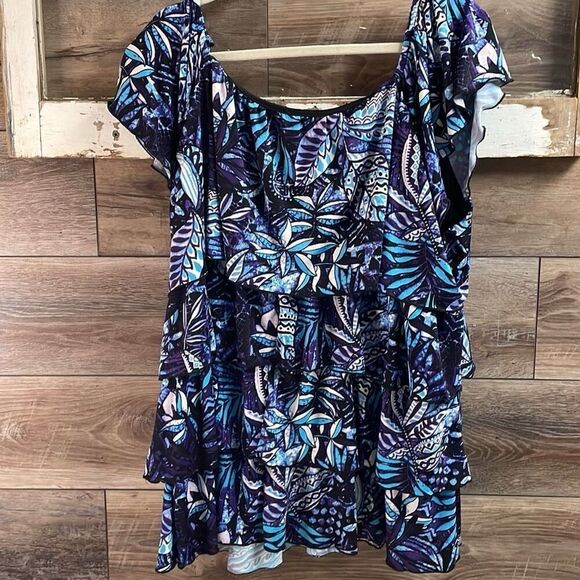 CATO Women Floral 3 Tier Ruffles Capped Sleeve  Fairygoth Blouse Size 22/24 - Picture 5 of 6